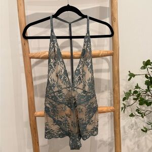 Free People Elegant Lace Bodysuit in muted Teal